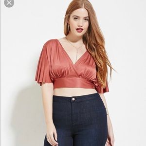 Forever 21 Plus BLACK Surplice Crop Top